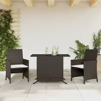 Lauko baldų komplektas Bistro komplektas su pagalvėlėmis, 3 dalių, rudas, poliratanas