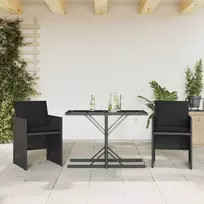 Lauko baldų komplektas Bistro komplektas su pagalvėlėmis, 3 dalių, juodas, poliratanas