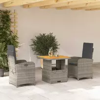 Lauko baldų komplektas Sodo komplektas su pagalvėlėmis, 3 dalių, pilkas, poliratanas
