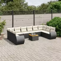 Lauko baldų komplektas Sodo komplektas su pagalvėlėmis, 11 dalių, juodas, poliratanas