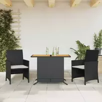 Lauko baldų komplektas Bistro komplektas su pagalvėlėmis, 3 dalių, juodas, poliratanas