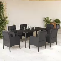 Lauko baldų komplektas Sodo komplektas su pagalvėlėmis, 7 dalių, juodas, poliratanas