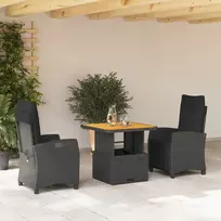 Lauko baldų komplektas Sodo komplektas su pagalvėlėmis, 3 dalių, juodas, poliratanas