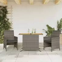 Lauko baldų komplektas Bistro komplektas su pagalvėlėmis, 3 dalių, pilkas, poliratanas