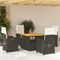 Lauko baldų komplektas Sodo komplektas su pagalvėlėmis, 5 dalių, juodas, poliratanas