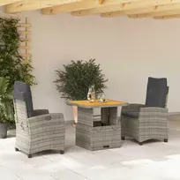 Lauko baldų komplektas Sodo komplektas su pagalvėlėmis, 3 dalių, pilkas, poliratanas