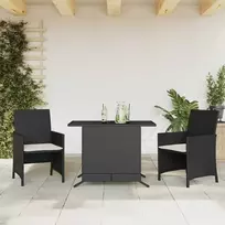 Lauko baldų komplektas Bistro komplektas su pagalvėlėmis, 3 dalių, juodas, poliratanas