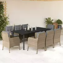 Lauko baldų komplektas Sodo komplektas su pagalvėlėmis, 9 dalių, smėlio, poliratanas