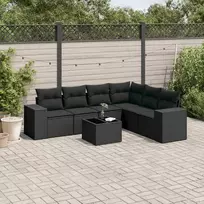 Lauko baldų komplektas Sofos komplektas su pagalvėlėmis, 7 dalių, juodas, poliratanas