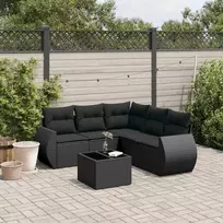 Lauko baldų komplektas Sofos komplektas su pagalvėlėmis, 6 dalių, juodas, poliratanas
