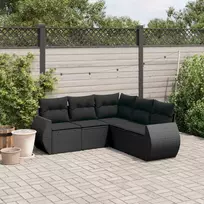 Lauko baldų komplektas Sodo komplektas su pagalvėlėmis, 5 dalių, juodas, poliratanas