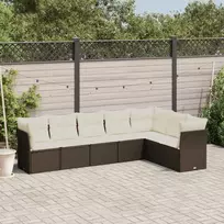 Lauko baldų komplektas Sofos komplektas su pagalvėlėmis, 7 dalių, rudas, poliratanas