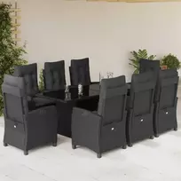 Lauko baldų komplektas Sodo komplektas su pagalvėlėmis, 9 dalių, juodas, poliratanas