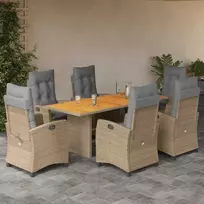 Lauko baldų komplektas Sodo komplektas su pagalvėlėmis, 7 dalių, smėlio, poliratanas