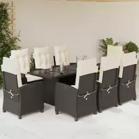 Lauko baldų komplektas Sodo komplektas su pagalvėlėmis, 9 dalių, rudas, poliratanas