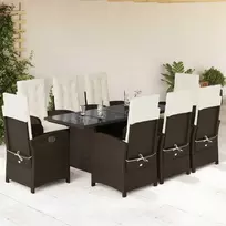 Lauko baldų komplektas Sodo komplektas su pagalvėlėmis, 9 dalių, rudas, poliratanas
