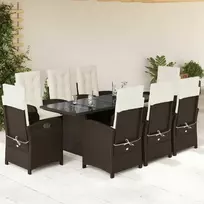 Lauko baldų komplektas Sodo komplektas su pagalvėlėmis, 9 dalių, rudas, poliratanas