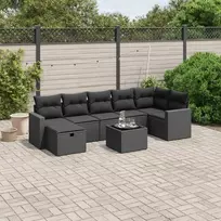 Lauko baldų komplektas Sofos komplektas su pagalvėlėmis, 8 dalių, juodas, poliratanas