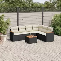 Lauko baldų komplektas Sofos komplektas su pagalvėlėmis, 7 dalių, juodas, poliratanas