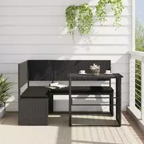 Lauko baldų komplektas Sodo sofa su stalu/pagalvėlėmis, juoda, poliratanas, L formos