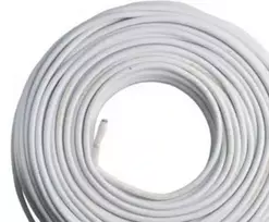 Thorkild Larsen E-line plastikinis apvalkalas 2x0,75 - H03VV-F, baltas apvalus išorinis sriegis, 100 m ritė susitraukiančiame plastike