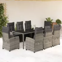 Lauko baldų komplektas Sodo komplektas su pagalvėlėmis, 9 dalių, pilkas, poliratanas