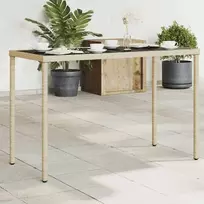 Stalas su stikliniu stalviršiu, smėlio, 115x54x74cm, PE ratanas