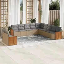 Lauko baldų komplektas Sodo komplektas su pagalvėlėmis, 11 dalių, smėlio, poliratanas