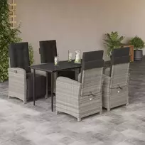Lauko baldų komplektas Sodo komplektas su pagalvėlėmis, 5 dalių, pilkas, poliratanas