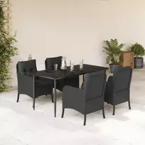 Lauko baldų komplektas Sodo komplektas su pagalvėlėmis, 5 dalių, juodas, poliratanas