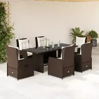 Lauko baldų komplektas Sodo komplektas su pagalvėlėmis, 7 dalių, rudas, poliratanas