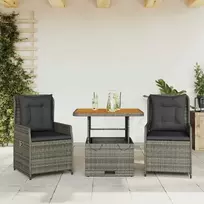 Lauko baldų komplektas Bistro komplektas su pagalvėlėmis, 3 dalių, pilkas, poliratanas