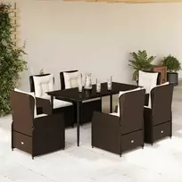 Lauko baldų komplektas Sodo komplektas su pagalvėlėmis, 7 dalių, rudas, poliratanas