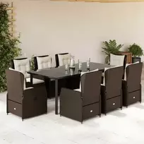 Lauko baldų komplektas Sodo komplektas su pagalvėlėmis, 9 dalių, rudas, poliratanas