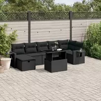 Lauko baldų komplektas Sofos komplektas su pagalvėlėmis, 8 dalių, juodas, poliratanas