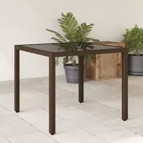 Stalas su stikliniu stalviršiu, rudas, 90x90x75cm, poliratanas