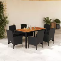 Lauko baldų komplektas Sodo komplektas, 7 dalių, juodas, poliratanas ir akacija