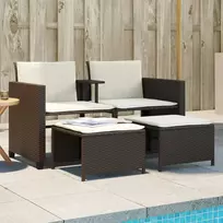 Lauko baldų komplektas Dvivietė sodo sofa su staliuku/taburetėmis, ruda, poliratanas