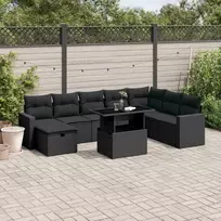 Lauko baldų komplektas Sodo komplektas su pagalvėlėmis, 9 dalių, juodas, poliratanas