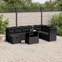 Lauko baldų komplektas Sodo komplektas su pagalvėlėmis, 9 dalių, juodas, poliratanas