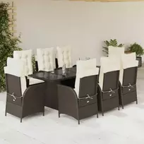 Lauko baldų komplektas Sodo komplektas su pagalvėlėmis, 9 dalių, rudas, poliratanas