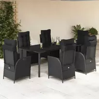 Lauko baldų komplektas Sodo komplektas su pagalvėlėmis, 7 dalių, juodas, poliratanas