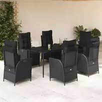 Lauko baldų komplektas Sodo komplektas su pagalvėlėmis, 7 dalių, juodas, poliratanas