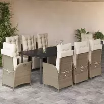Lauko baldų komplektas Sodo komplektas su pagalvėlėmis, 9 dalių, smėlio, poliratanas