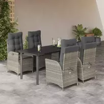 Lauko baldų komplektas Sodo komplektas su pagalvėlėmis, 5 dalių, pilkas, poliratanas