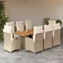 Lauko baldų komplektas Sodo komplektas su pagalvėlėmis, 9 dalių, smėlio, poliratanas