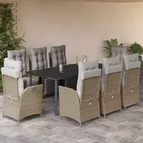 Lauko baldų komplektas Sodo komplektas su pagalvėlėmis, 9 dalių, smėlio, poliratanas
