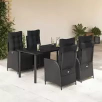 Lauko baldų komplektas Sodo komplektas su pagalvėlėmis, 5 dalių, juodas, poliratanas