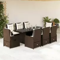 Lauko baldų komplektas Sodo komplektas su pagalvėlėmis, 9 dalių, rudas, poliratanas