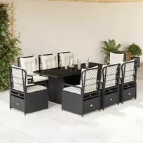 Lauko baldų komplektas Sodo komplektas su pagalvėlėmis, 9 dalių, juodas, poliratanas